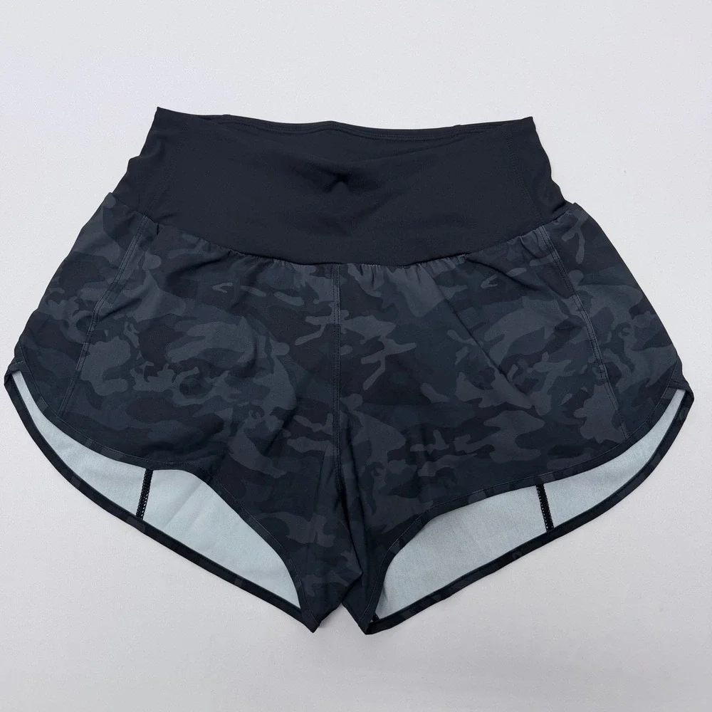 Womens Charcoal Camo High Waisted Athletic Running Shorts with Liner Size S